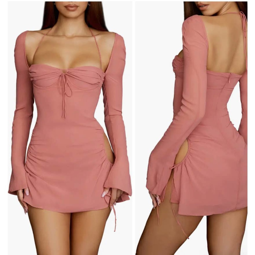 HOUSE OF CB Pink Baby Cut Out Halter Mini Dress Medium